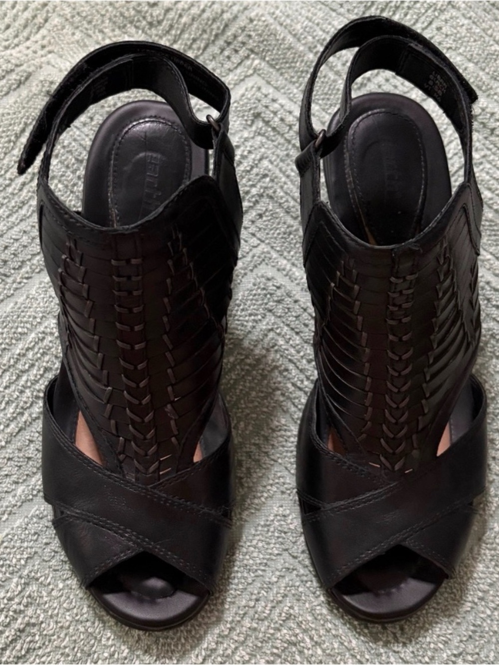 Earth Black Woven Sling Back Leather Heels